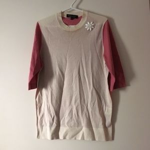 MARLOWE 70% Cashmere + 30% Silk Pink + Cream Crew Flower Sweater XS